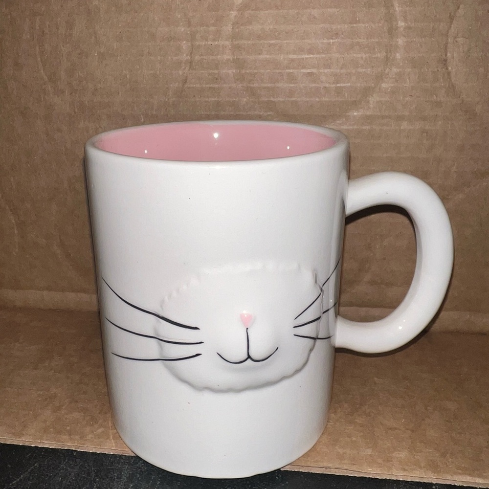 Rae Dunn White Mug with Pink bunny Design